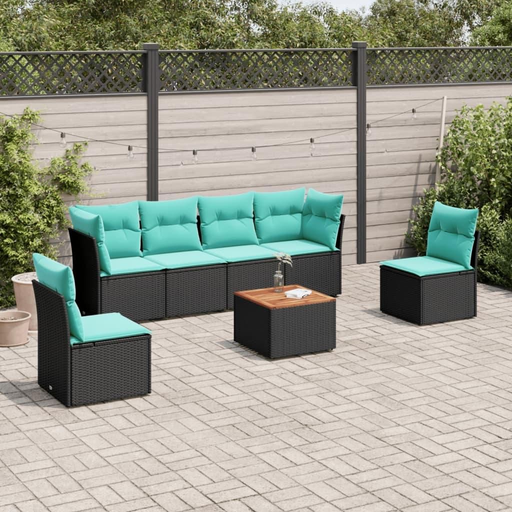 CLOIRS@ 7-tlg. Sofagarnitur Garten - Sofa-set - Gartenmöbelset - mit Kissen - Schwarz Poly Rattan