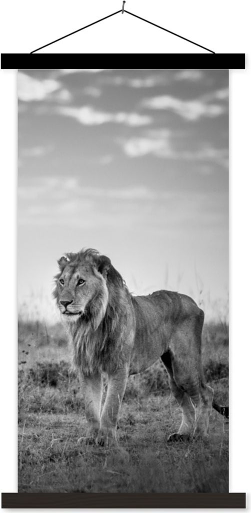 MuchoWow Textilposter Löwe - Sonnenuntergang - Jagd 90x180 cm mit schwarzem Rahmen - Dekoration Wohnzimmer