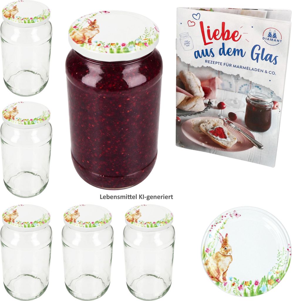6er Set Sturzglas 1062ml Einmachglas Osterfreude Deckel Ostern Heft