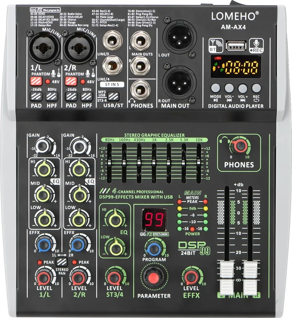 Console Audio pour Podcast et Streaming avec 4 Canaux et 99 Effets DSP
