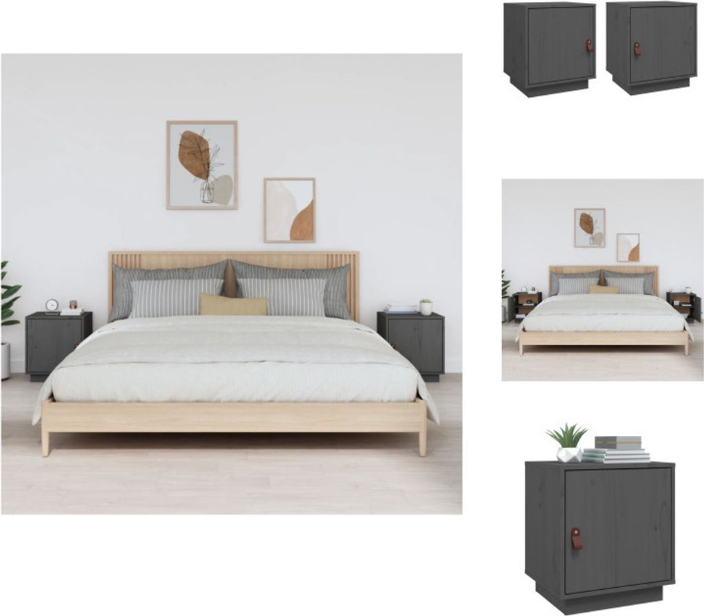 vidaXL Nachttische 2 Stk. Grau 40x34x45 cm Massivholz Kiefer - Nachttische