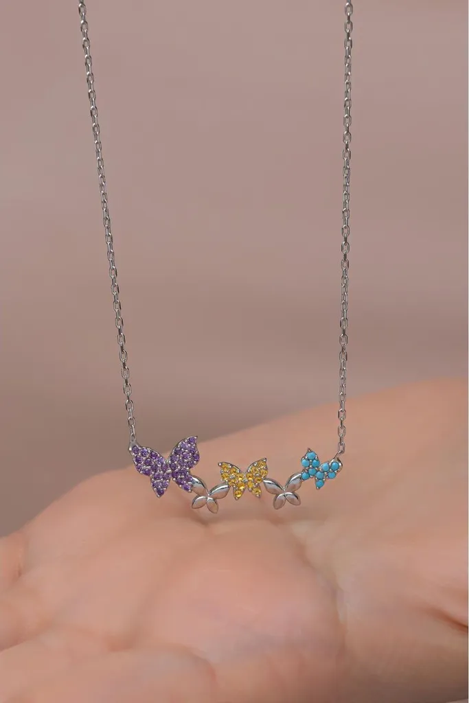 Bijou femme : Collier papillon en argent véritable et pierres brillantes