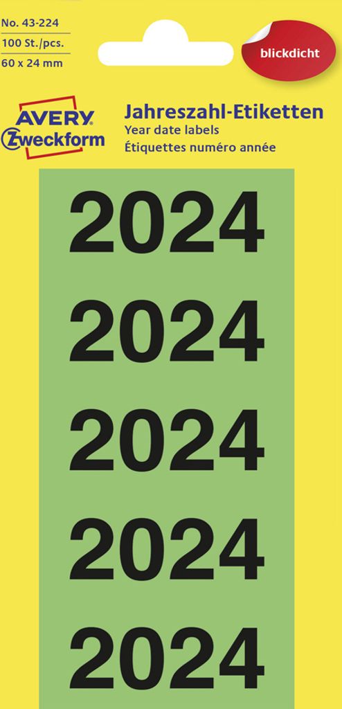 AVERY Zweckform Inhaltsschilder "2024" 60 x 26 mm grün 100 Stück