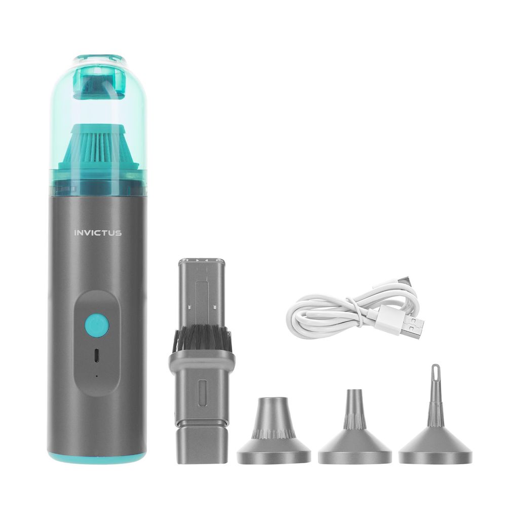 Genius Invictus ONE Home Mini Akku-Handstaubsauger 8-TLG. tragbarer Auto Handstaubsauger 2in1 Luftpumpe Luftgebläse für Tisch Desktop PC Tierhaare