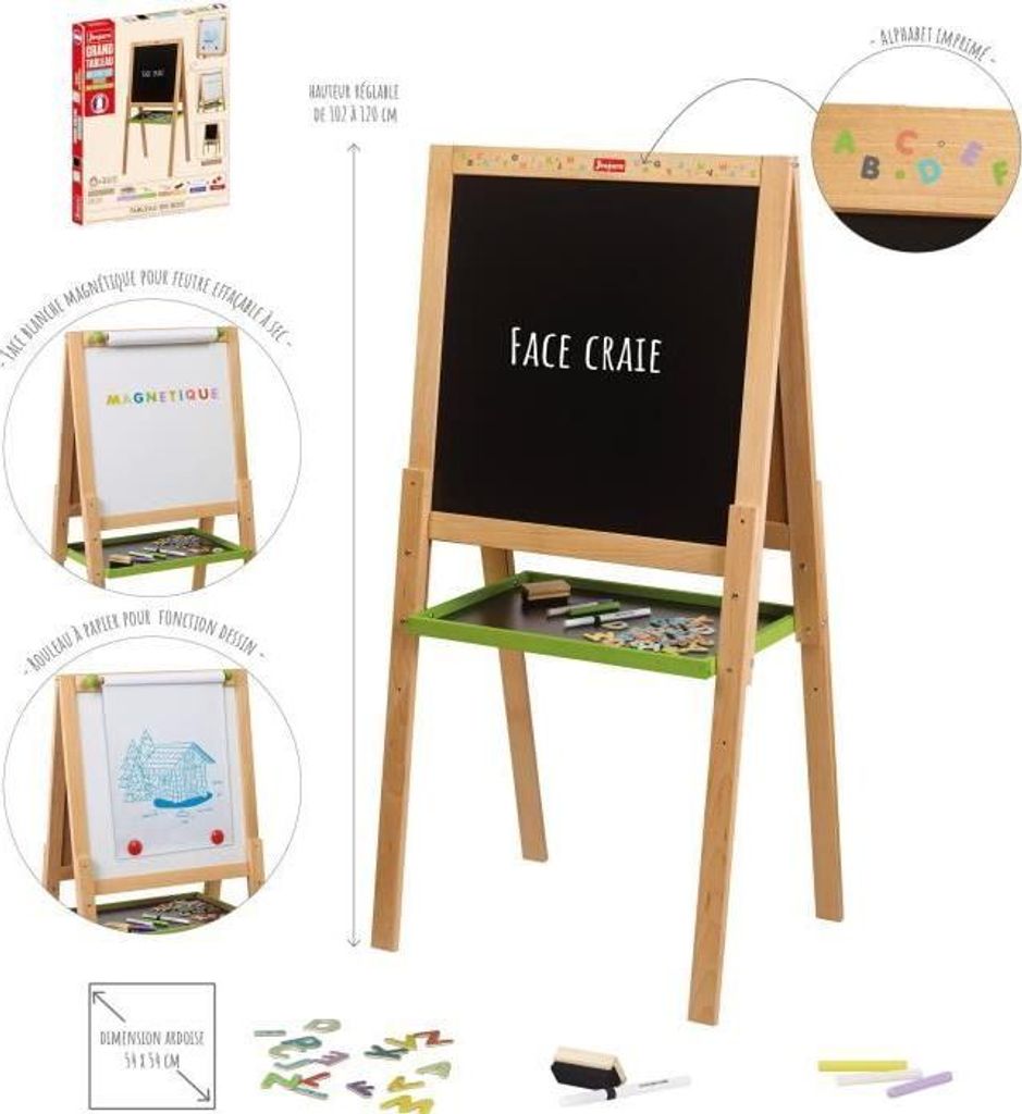 Multifunktionales Holzstaffelei, Kreidetafel, Magnetische Whiteboard-Seite, Verstellbare Füße, 54 x 54 cm