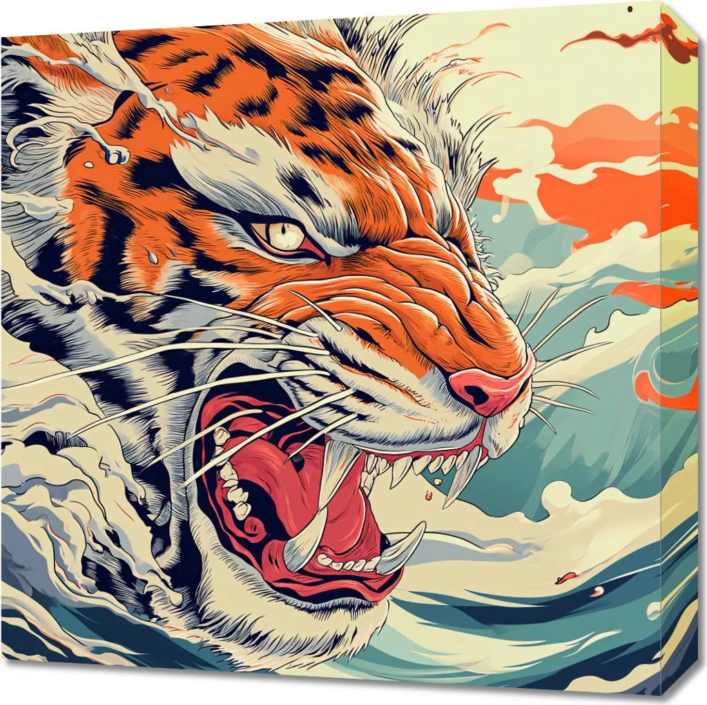 Idea Regalo Quadro Tigre Onda 50x50 - Arte Moderna su Tela Canvas