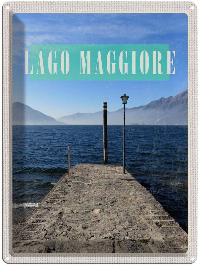 vianmo Blechschild 40x30 cm Lago Maggiore Urlaub Insel Meer Gebirge Bildmotiv Reisemotiv Abenteuer Reisen Europa