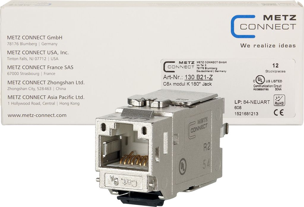 METZ CONNECT C6Amodul K 180° Jack - Keystone, 12 pezzi Immagine del prodotto 
