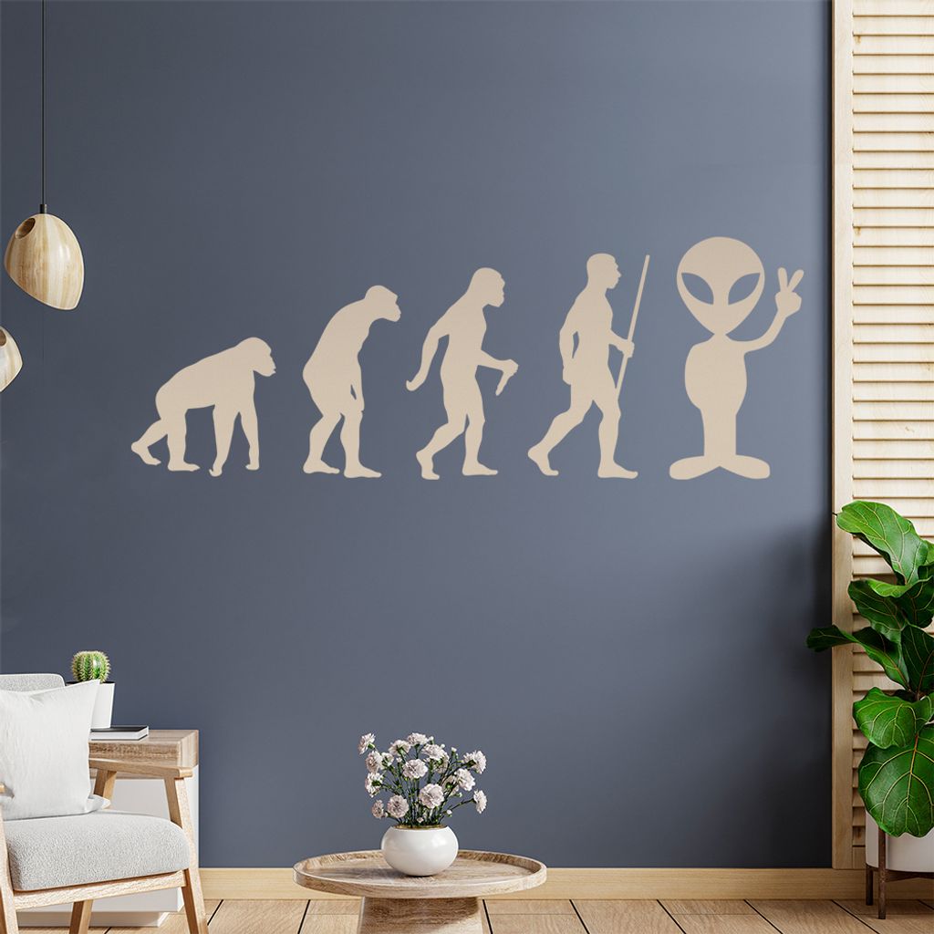 Alien Peace UFO Evolution Wandtattoo Wandaufkleber Wall Sticker - Dekoration, Küche, Wohnzimmer, Schlafzimmer, Badezimmer