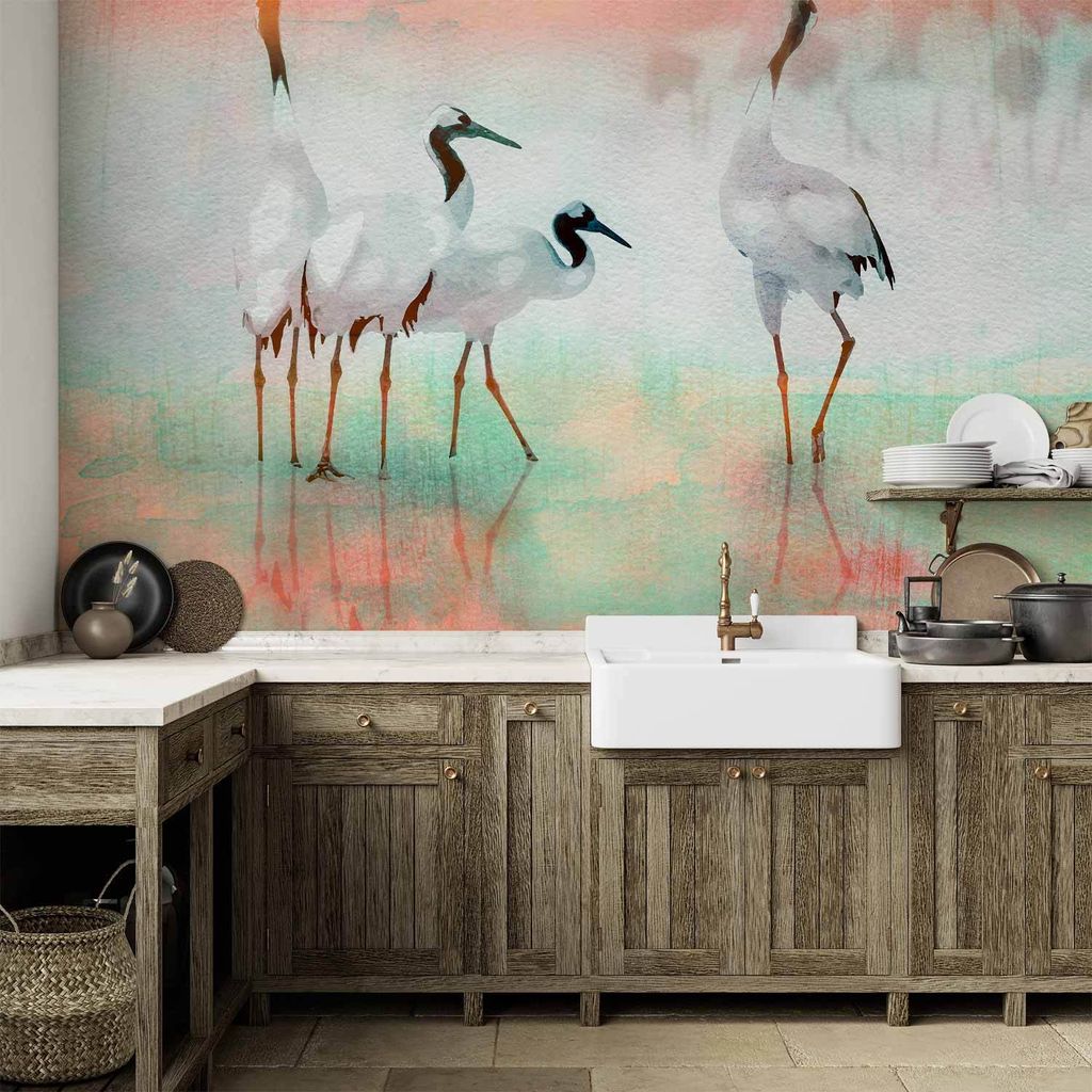 Vlies Fototapete - Cranes in Pastels 450x315 cm Tiere g-A-10033-a-a