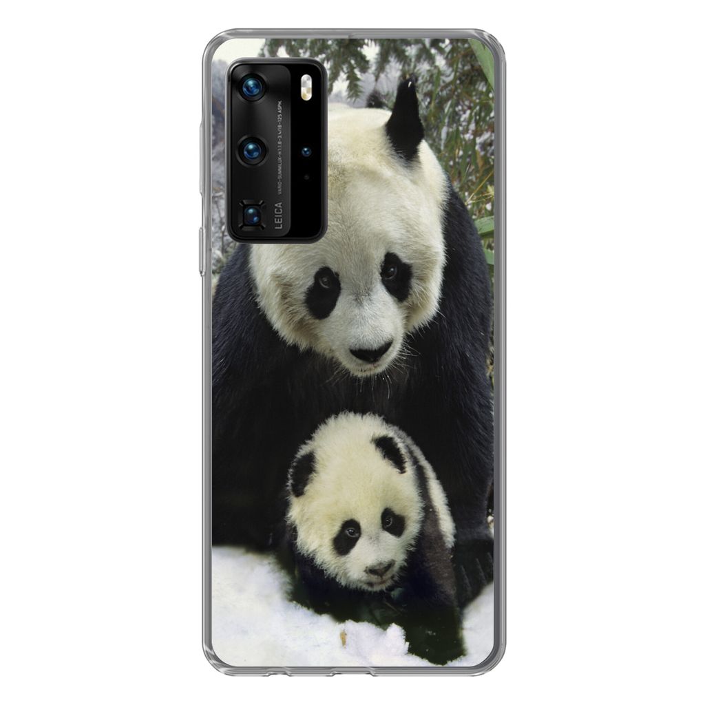 MuchoWow Handyhülle Schutzhülle Hülle für Huawei P40 Pro Panda - Jungtier - Schnee Silikon Softcase Handy Hülle - Schutz