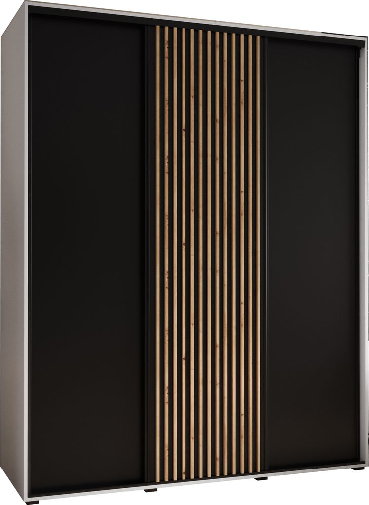 MEBLE KRYSPOL Sapporo 1 Schrank mit 3 Schiebetüren - 205,2x200x60 cm - Weiß Schwarz Artisan