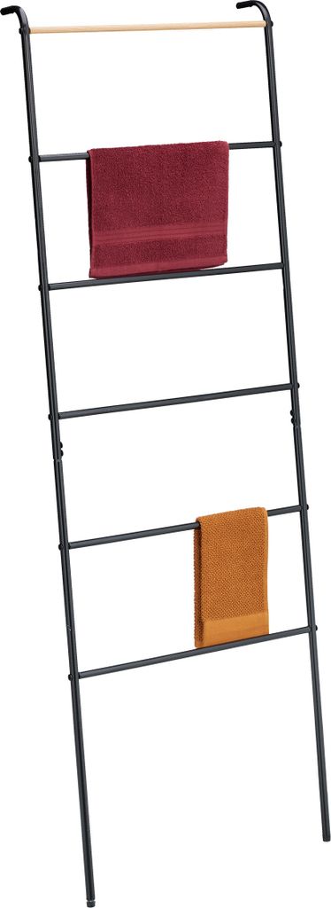 Relaxdays Handtuchleiter Metall 6 Sprossen, Wäscheleiter Handtücher, Kleidung, HBT 160,5x55,5x10 cm, Bad Leiter, schwarz