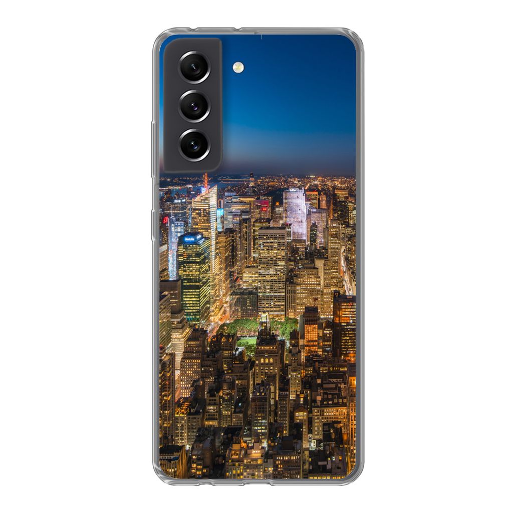 MuchoWow Handyhülle Schutzhülle Hülle für Samsung Galaxy S21 FE New York - Farben - Nacht Silikon Softcase Handy Hülle - Mobiltelefonhülle