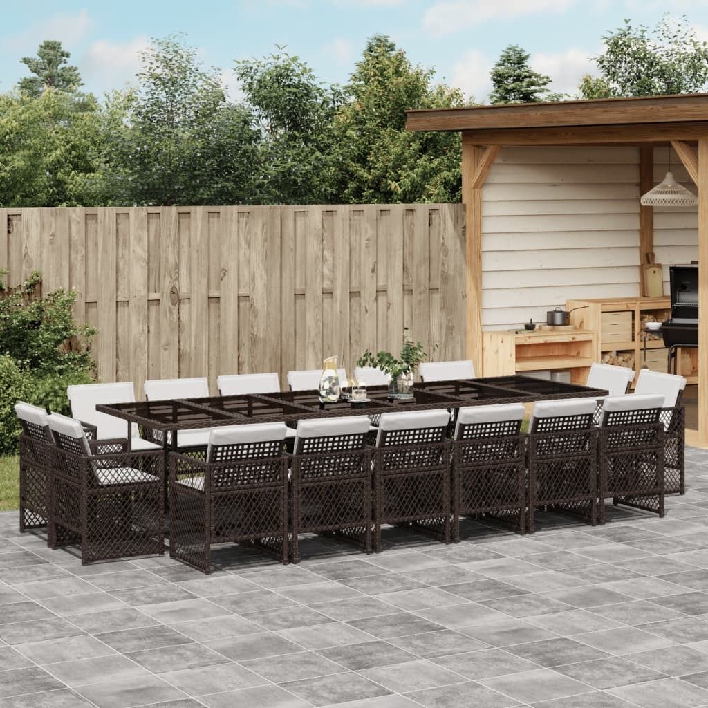 Maison Exclusive - 17-tlg. Garten-Essgruppe mit Kissen Braun Poly Rattan