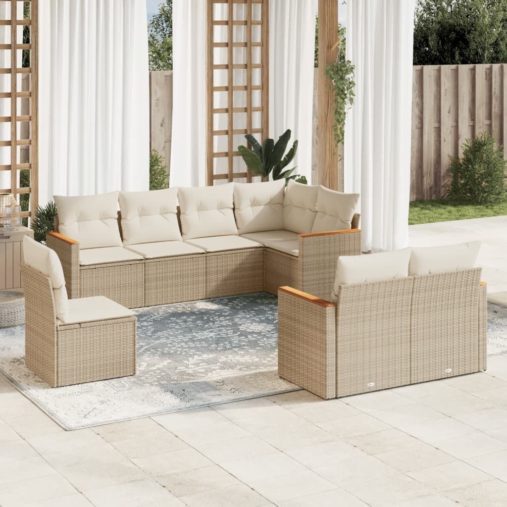 Maison Exclusive - 8-tlg. Garten-Sofagarnitur mit Kissen Beige Poly Rattan