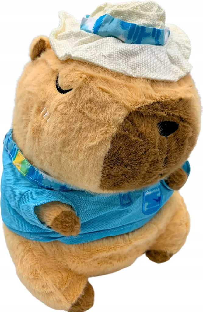 Doudou Capybara 30 cm doux marcheur de plage avec chemise et son chapeau
