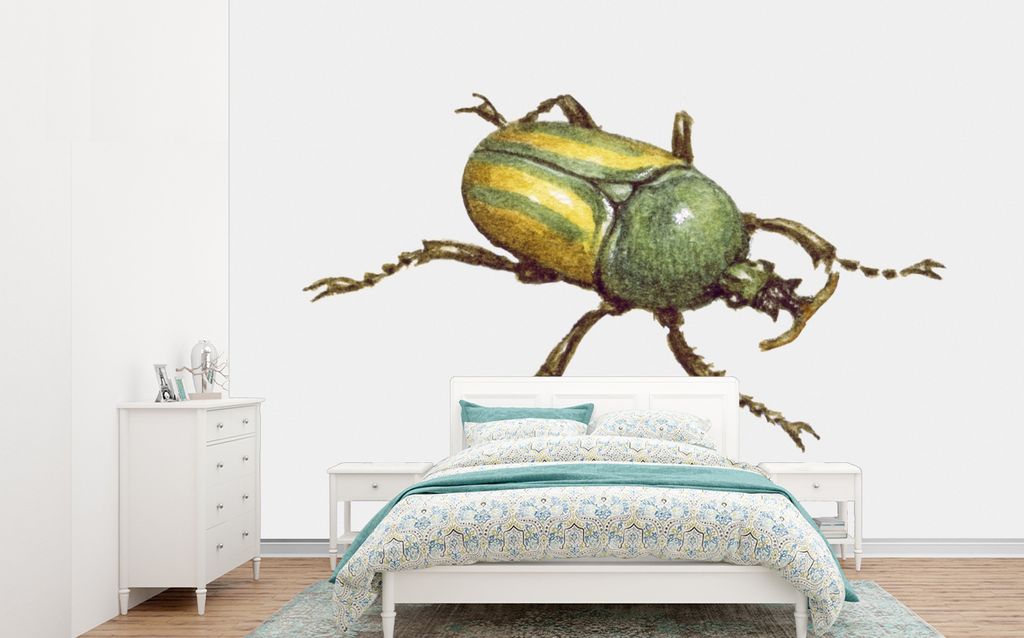MuchoWow Fototapete für Wohnzimmer oder Schlafzimmer Wandtapete Vinyl Motivtapete Käfer - Insekten - Aquarell - 330x240 cm - Vinyltapete