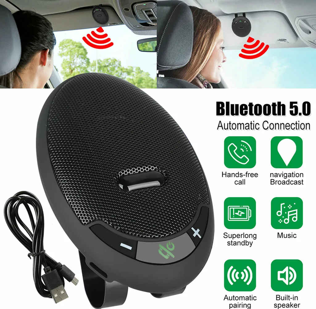 Compatibile con il sistema bluetooth 5.0+edr Installazione dell'auto su visiera solare Altoparlante mani libere Telefono cellulare Risposta automatica Kit portatile Nero