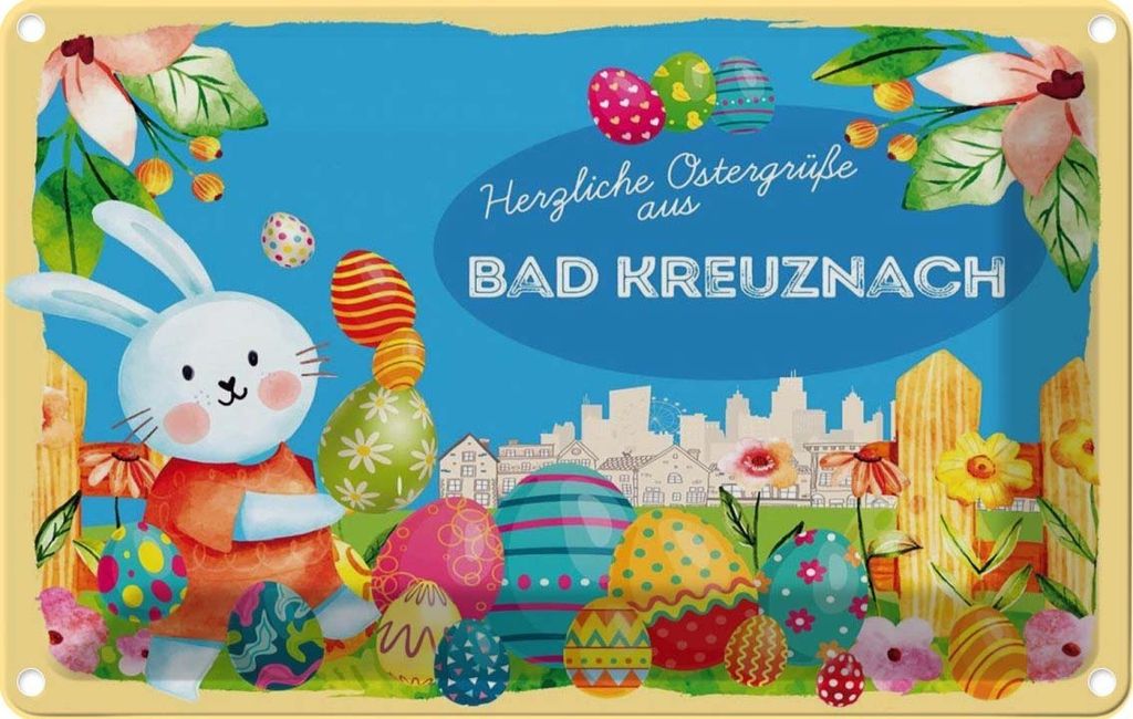 vianmo Blechschild 12x18 cm Ostergrüße BAD KREUZNACH Ostern Gruß