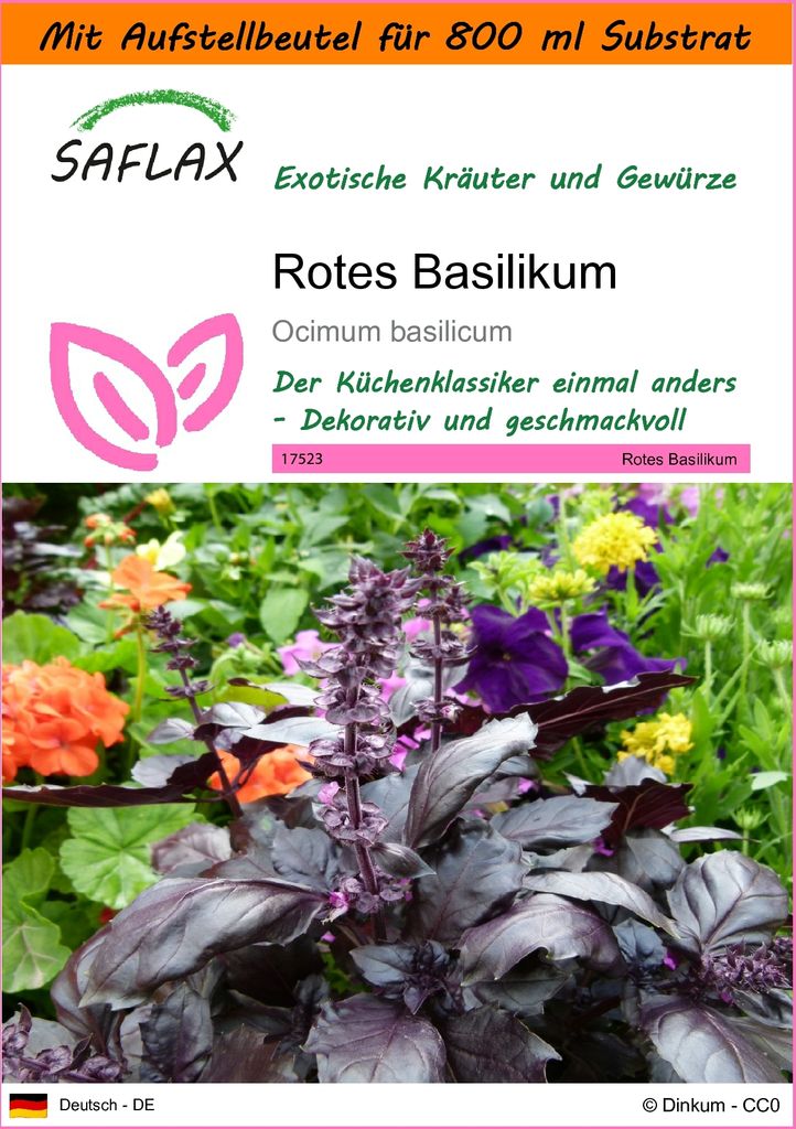 SAFLAX - Garden in the Bag - Kräuter - Rotes Basilikum - 200 Samen - Mit Anzuchtsubstrat im praktischen, selbst aufstellenden Beutel - Ocimum basi...