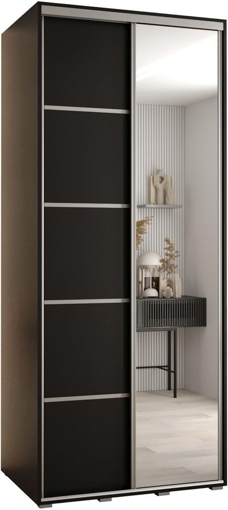 MEBLE KRYSPOL Davos 5 Schrank, zwei Türen - 235,2x100x60 cm - Schwarz Schwarz Silber