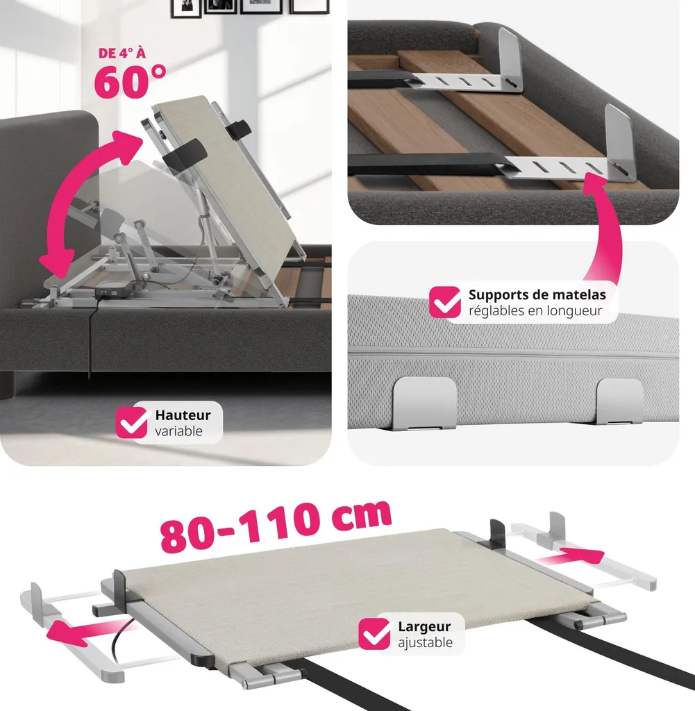 Sommier de dossier électrique Cosy Glide 110cm inclinaison fluide grise - 4