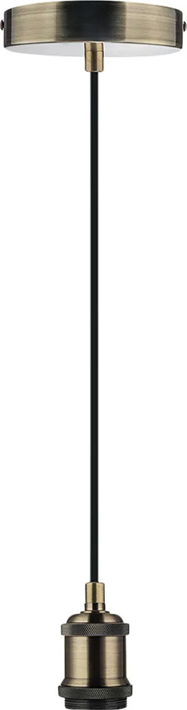 Suspension Luminaire E27 Laiton Antique et Cordon Textile Noir 1,5 m
