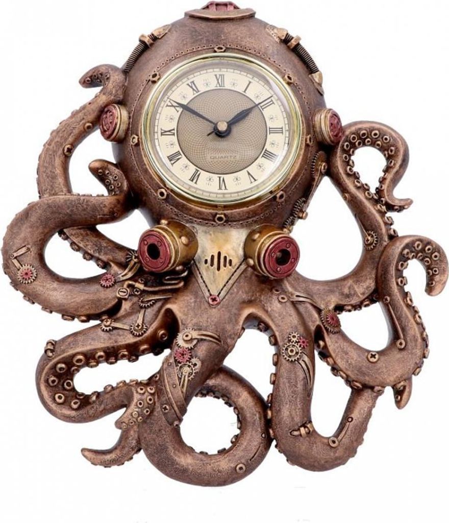 Steampunk Oktopus Wanduhr als Gothic Deko
