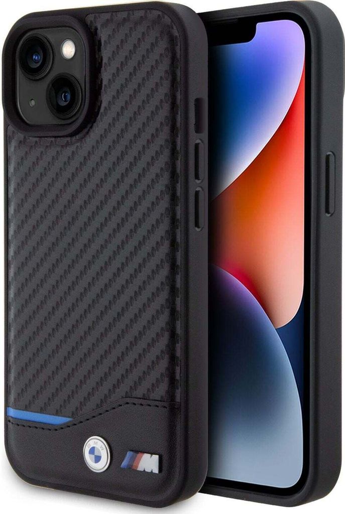 BMW Leder Carbon Blue Line - iPhone 15 Hlle (Schwarz) Produktbild 