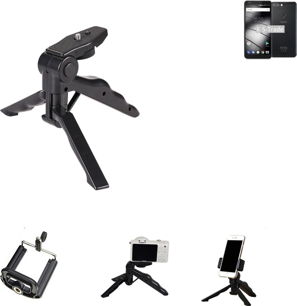 K-S-Trade Stativ Tisch-Ständer Dreibein Handy-Stativ Ständer kompatibel mit Gigaset GS370 Plus Mini-Stativ Smartphone Tripod Handy-Stativ aus