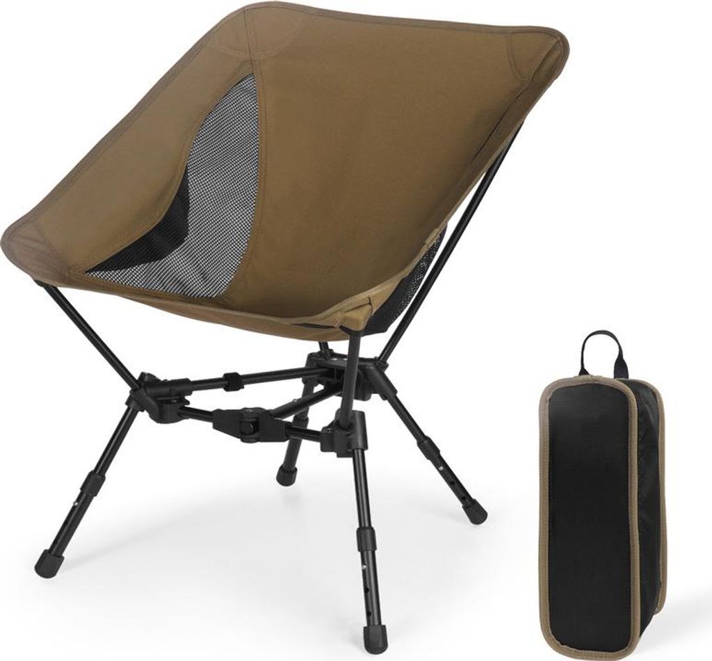 (Khaki)Faltbarer Campingstuhl, tragbarer Klappstuhl bis 150 kg, kompakter Outdoor Stuhl mit Seitentaschen und atmungsaktivem Mesh für Picknick...