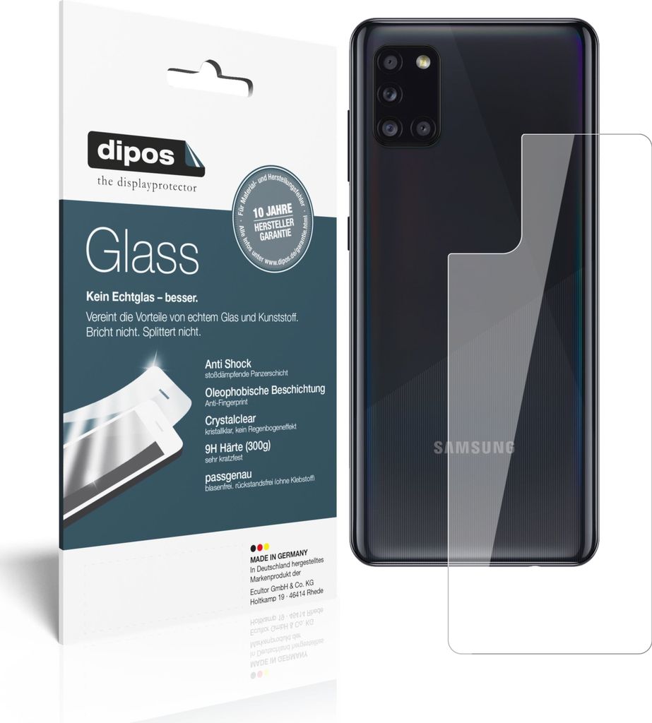 1x Schutzfolie für Samsung Galaxy A31 Rückseite - Anti-Shock 9H Folie dipos Glass Kunststoffglas