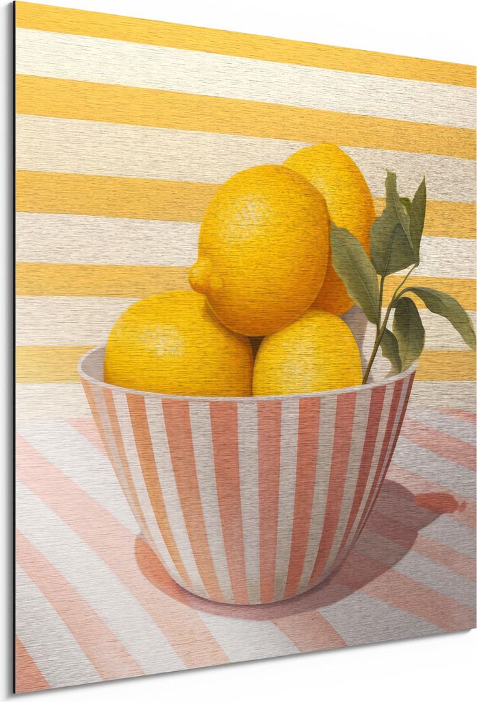 DEQORI Alu-Dibond Bild Silber 30x30 cm 'Zitrus trifft Design' Wandbild Metall dünn Design