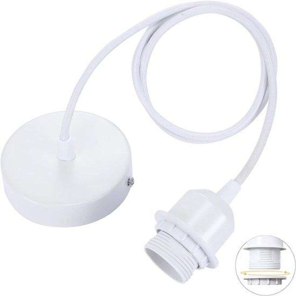 E27-Lamphaken mit Gewinde - 100 cm verstellbarer Stoffkabel - Für Hänglampen und Lampenabdeckungen - Für Küchenhänglampen - Weiss