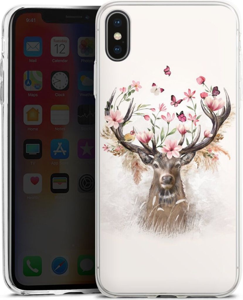 DeinDesign Slim Hülle für Apple iPhone Xs Max Silikon Case Ultra Dünn Handyhülle Blumen Hirsch Tiere