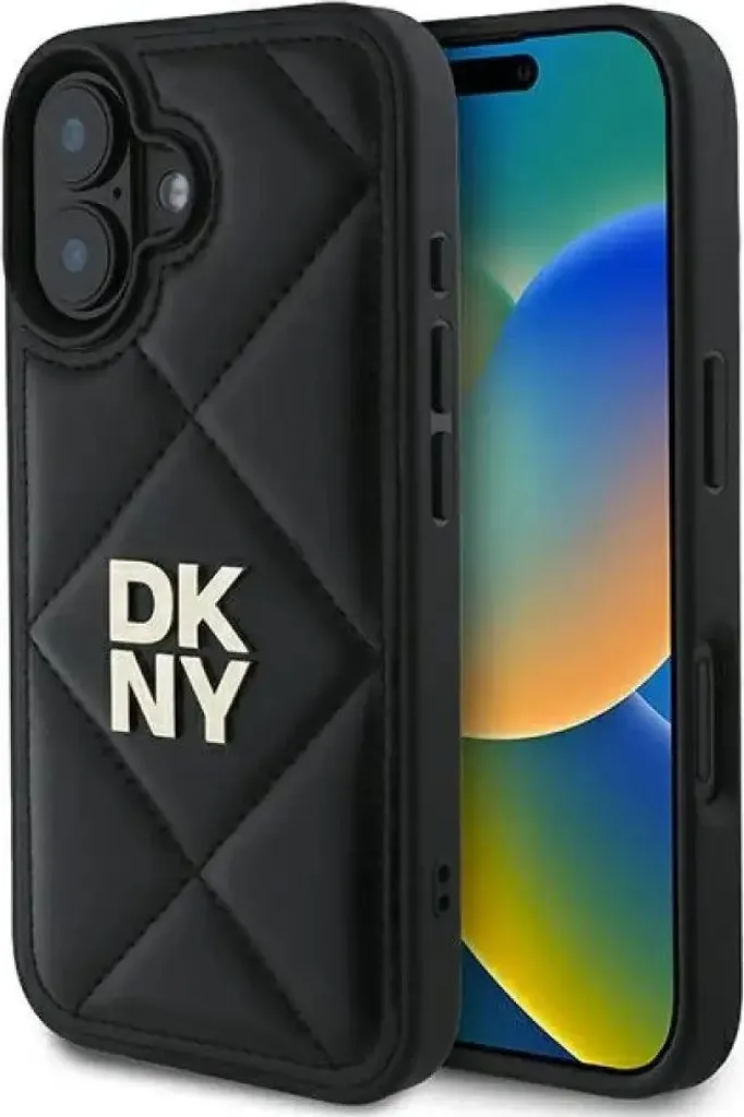 DKNY DKHCP16SPQDSLK Custodia protettiva per iPhone 16 6,1" nera Quilted Stack Logo