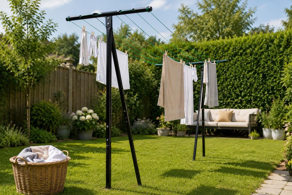 Practo Home Droogpalen Set – 2 palen met Waslijn – Voor Productafbeelding  AI-gegenereerde afbeelding