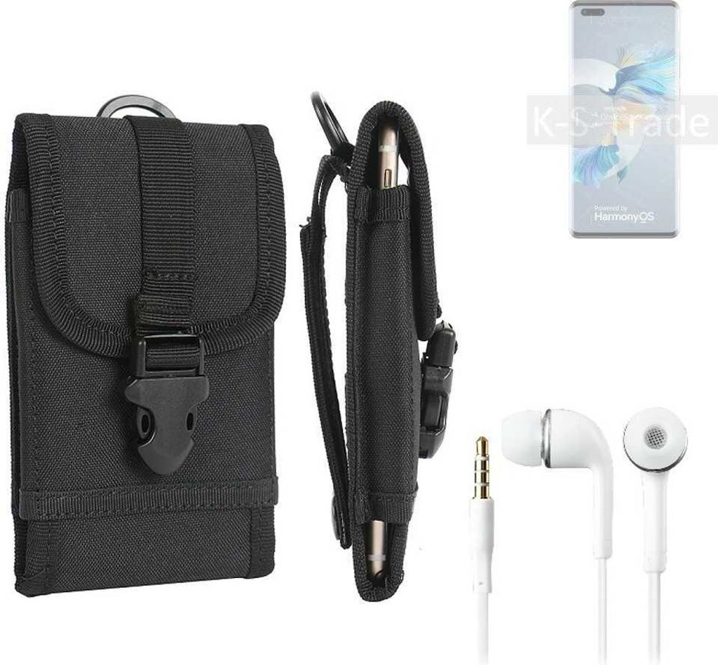 K-S-Trade Holster Schutz Hülle kompatibel mit Huawei Mate 40E Pro 5G Gürteltasche Handy Hülle Tasche outdoor Seitentasche schwarz 1x + Kopfhörer