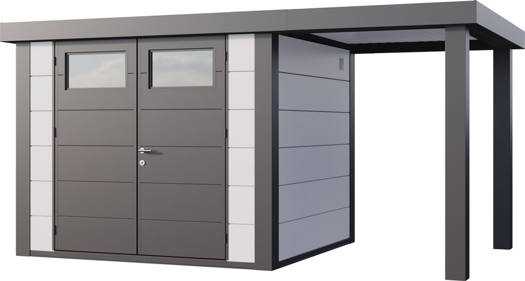 Telluria Metallgerätehaus Classico 2724 mit 170 cm Seitendach weiß Seitendach 170 cm rechts