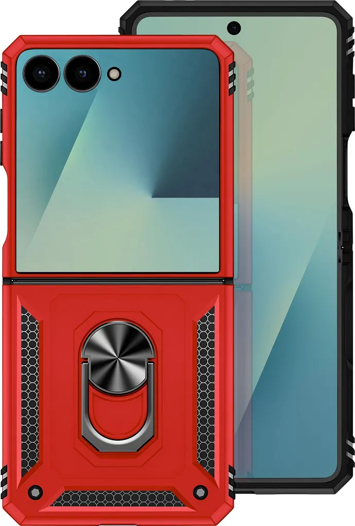 Avizar Cover Galaxy Z Flip 7 Supporto ad Anello - Design Robusto Rosso