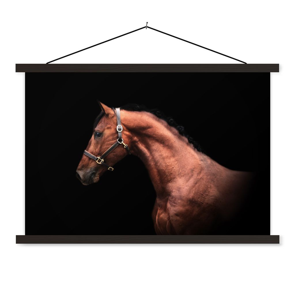 MuchoWow Textilposter Pferd - Leicht - Halfter 60x40 cm mit schwarzem Rahmen - Hölzernes