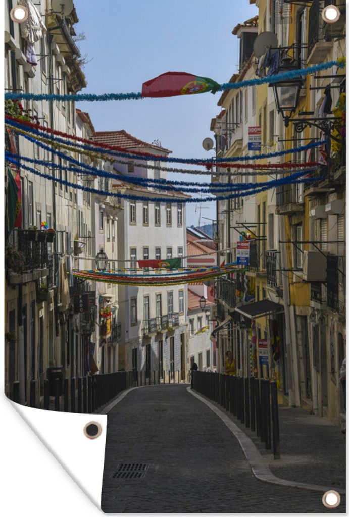 MuchoWow 40x60 cm Outdoor-Poster Gartendeko Sichtschutz Garten Poster für den Garten Straßen in der europäischen Alfama bei Lissabon in Portugal