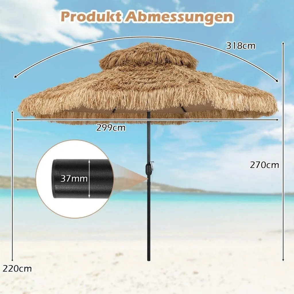 Parasol de Jardin Exotique 299 cm pour Ombrage Piscine et Ambiance Tropiques