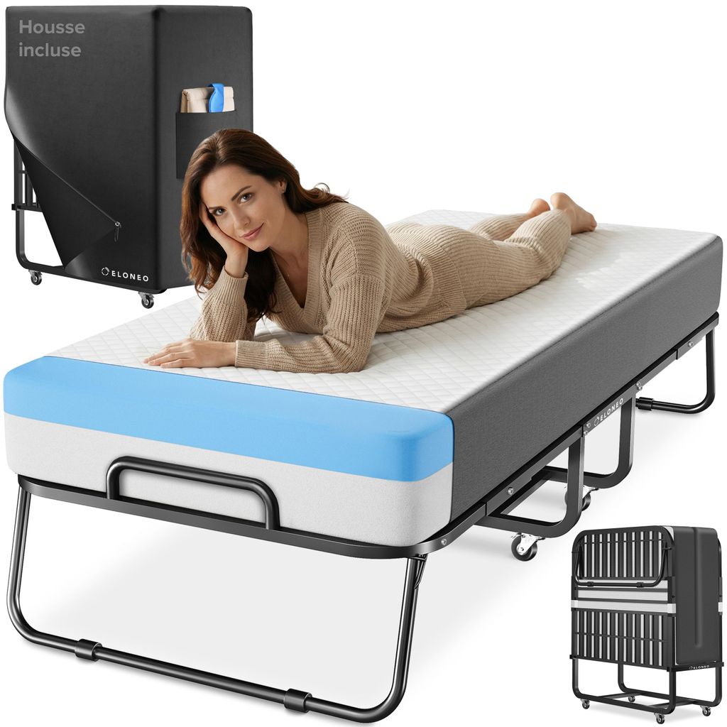 Lit pliant ELONEO avec matelas haut de gamme, 90 x 200 cm Image du produit 