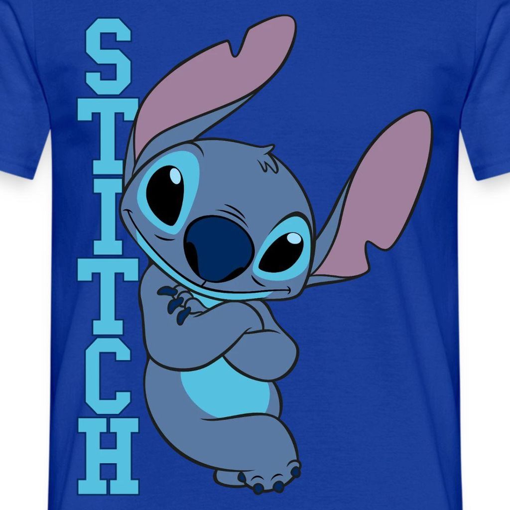 Lilo & Stitch | Stitch Mit Schriftzug Männer T-Shirt, XL, Dunkelblau