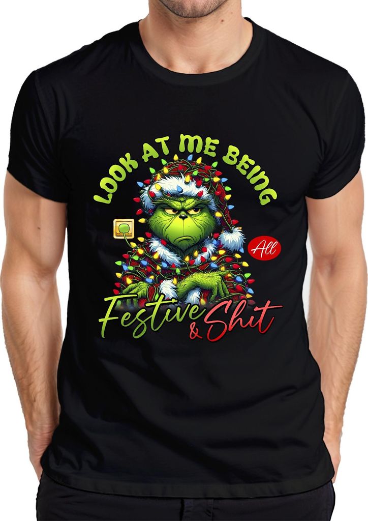 Grinch Look At Me Being Festive Weihnachten lustig Geschenk Herren T-Shirt, Schwarz, L