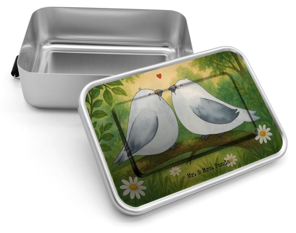 Mr. & Mrs. Panda Lunchdose Turteltauben Liebe Design - Weiß - Geschenk, Vesperbox, Pärchen, Brotbox Metall, Freund, Lunchbox, Freundin, Verlobung...
