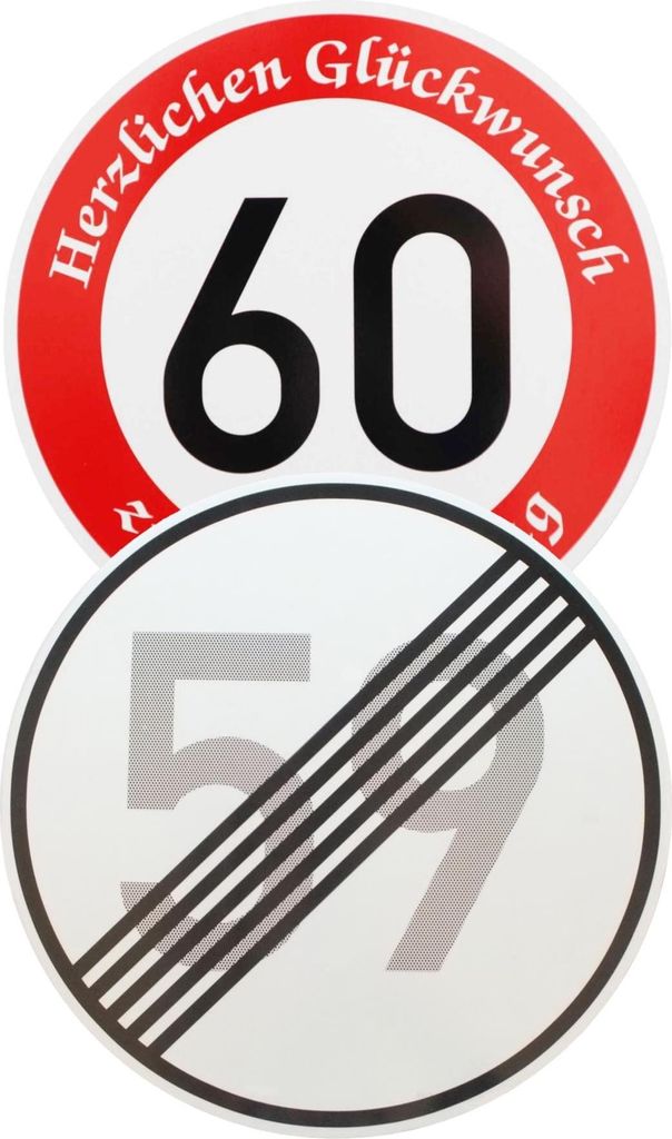 Original 2 x Verkehrsschild Nr. 274-60 60 km/h und Nr. 282 Ende 59 km/h zum 60 Geburtstag Verkehrszeichen Geburtstagsschild Schilder Straßenschild...