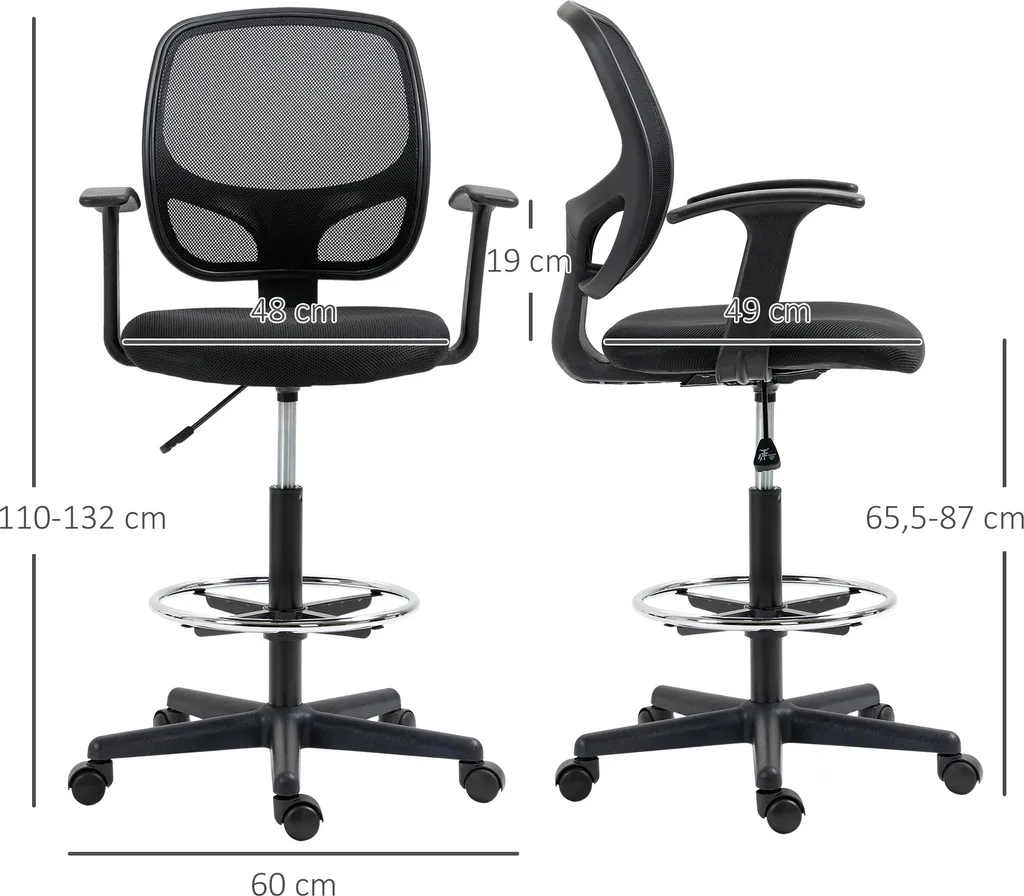 Chaise de dessin ergonomique en maille avec hauteur réglable Vinsetto
